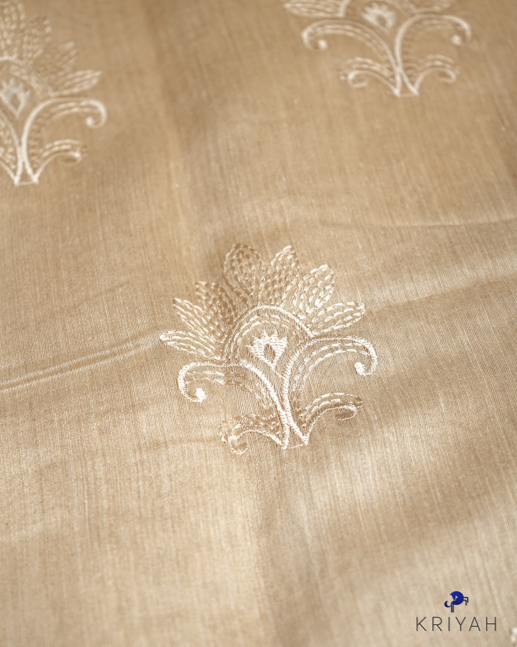 TUSSER SAREE WITH MOTIF EMBROIDERY - CHAMPAGNE