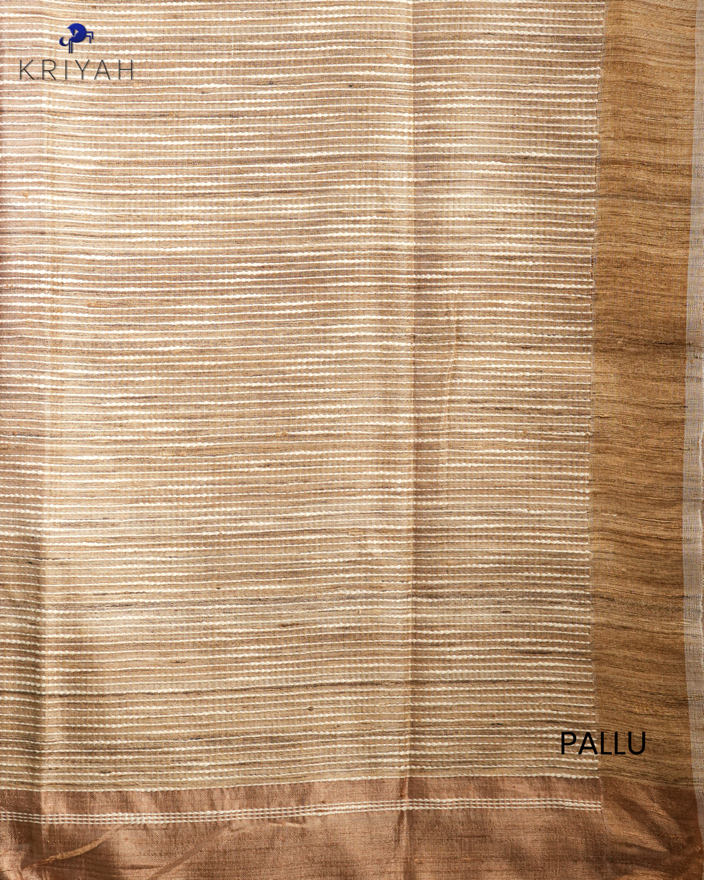 TUSSER SAREE WITH DENSE STRIPES & GOLD BORDER - GOLDEN BEIGE