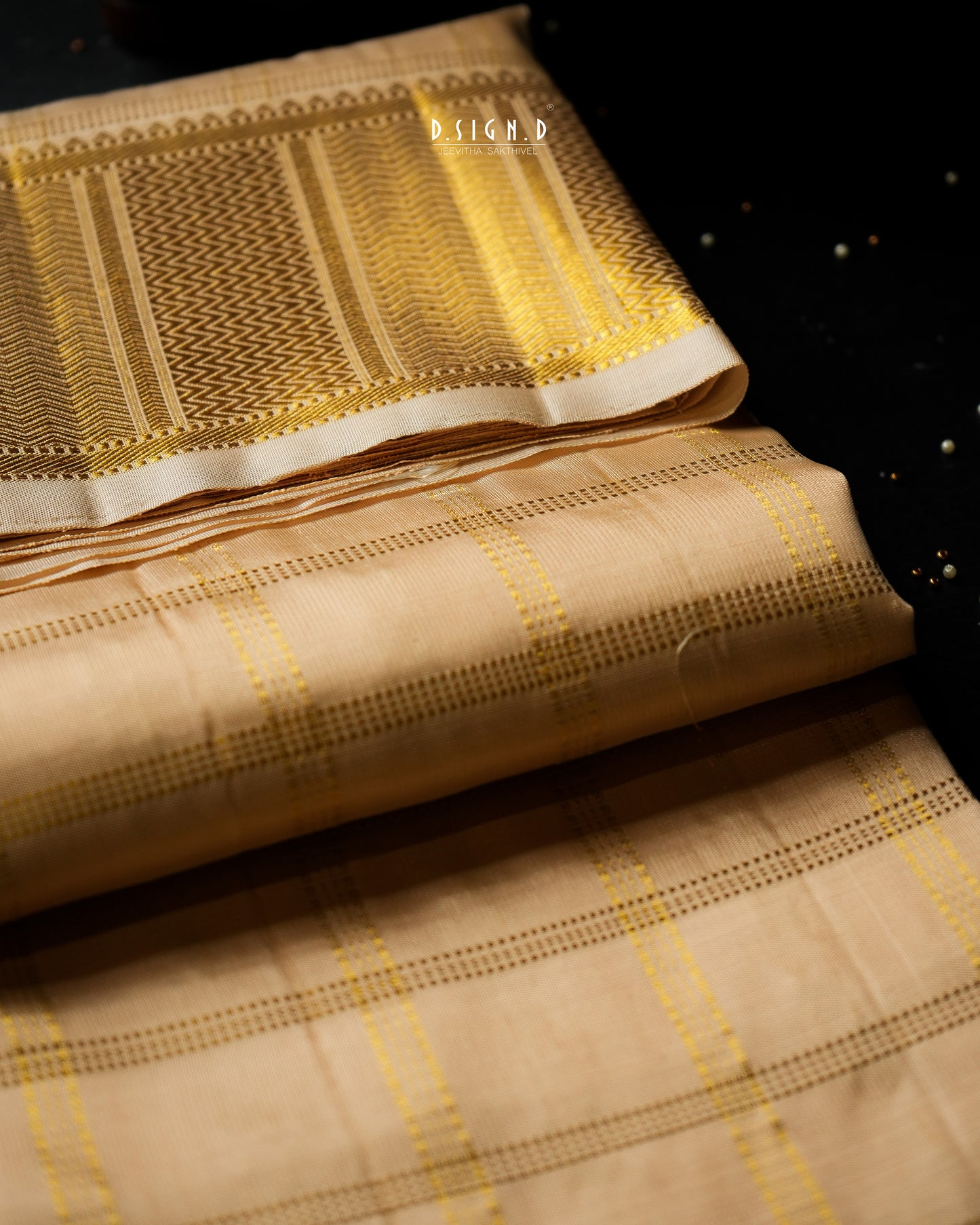 BLENDED SILK CHECKS HANDLOOM DHOTI - GOLD