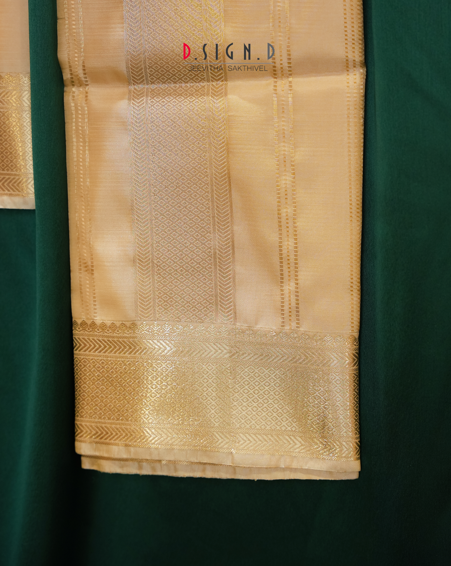 Vastra Gold Pin Stripes Fine silk dhoti Set - Bridal