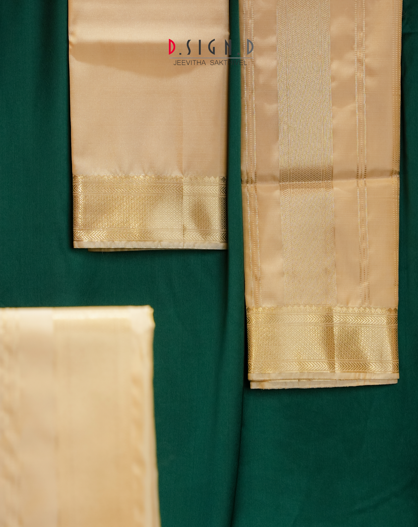 Vastra Gold Pin Stripes Fine silk dhoti Set - Bridal