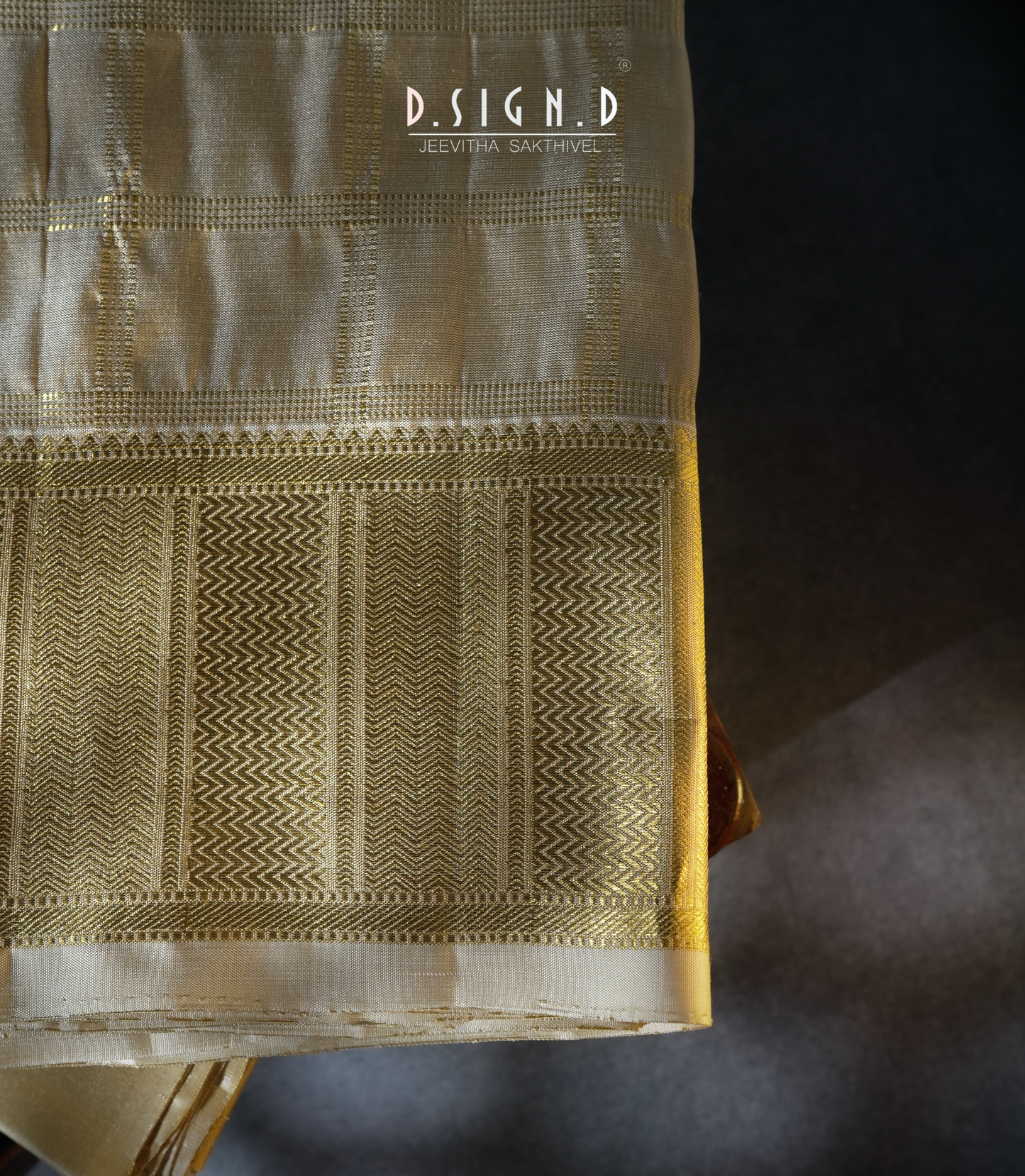 Handwoven gold Pure Silk Dhoti with Angavastram - Checks