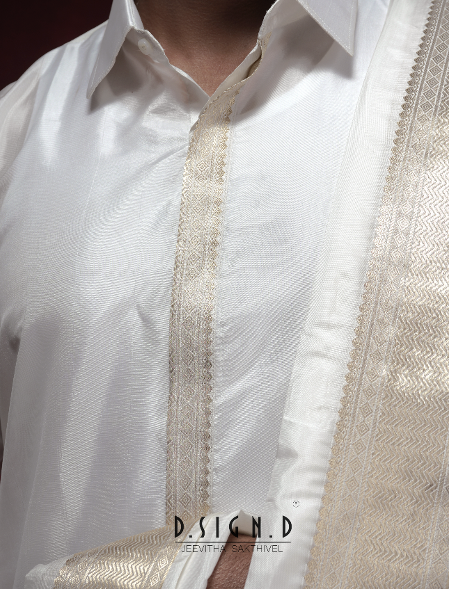 Classic- white fine silk dhoti set