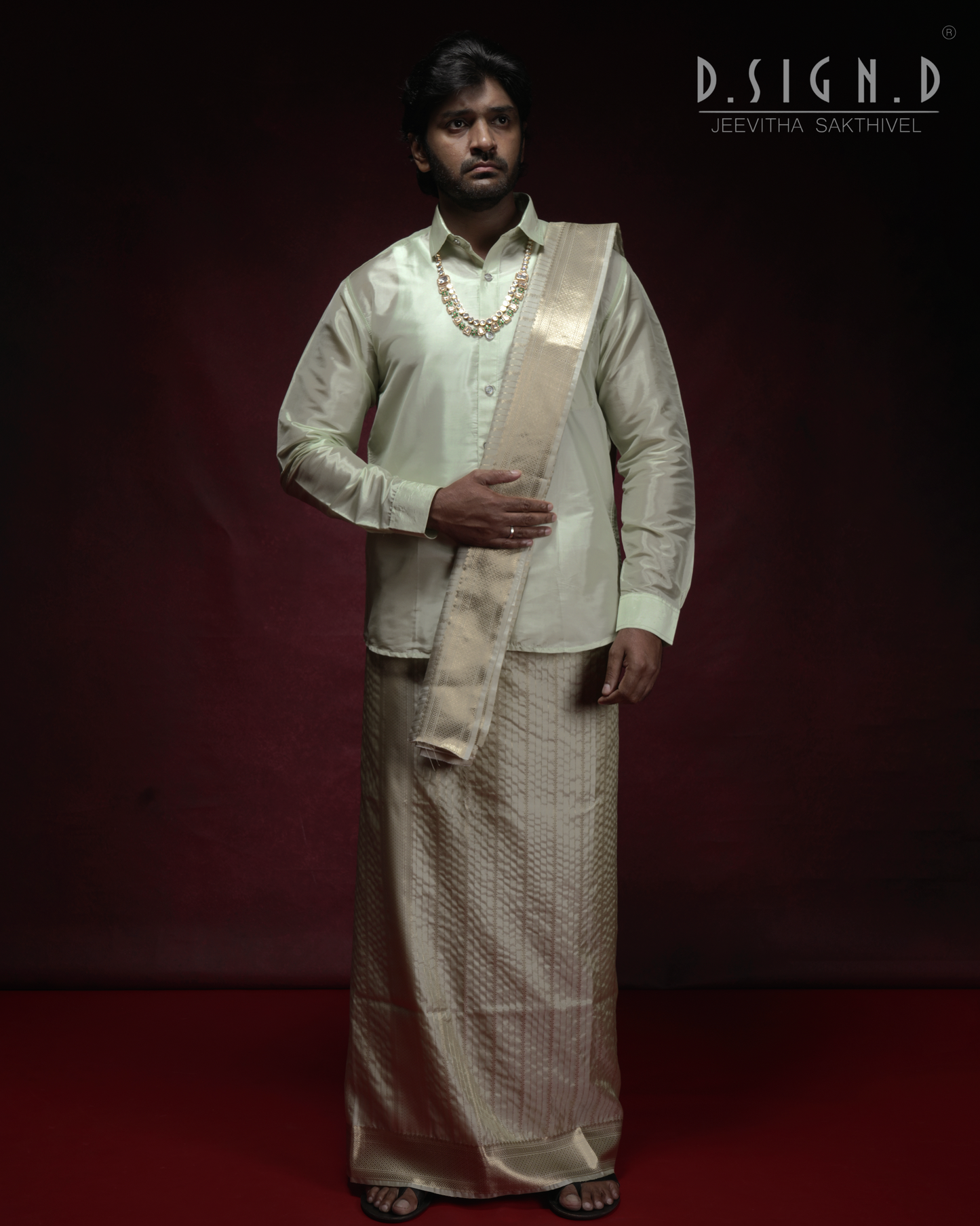 Pista Fine silk dhoti Set - Bridal