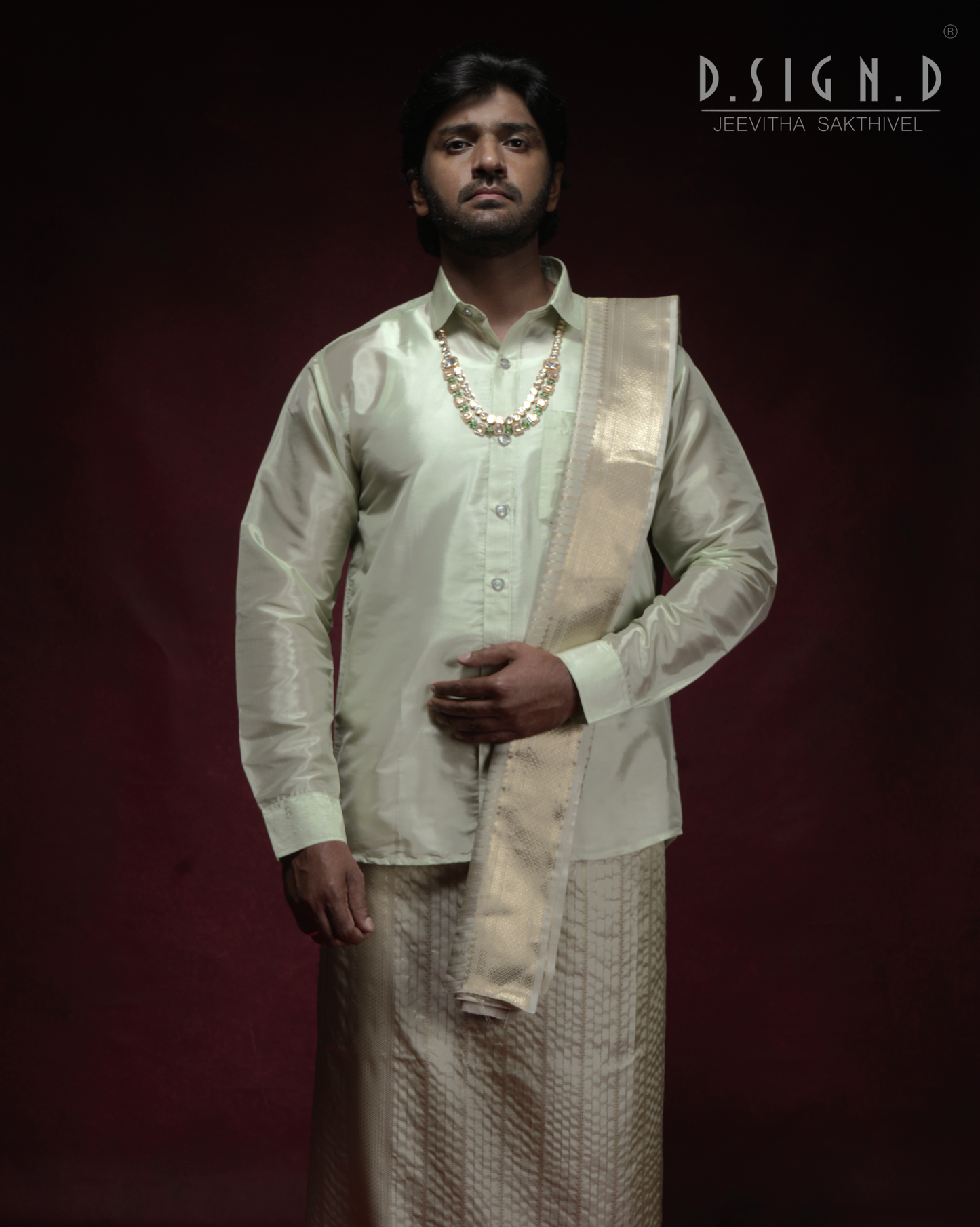 Pista Fine silk dhoti Set - Bridal