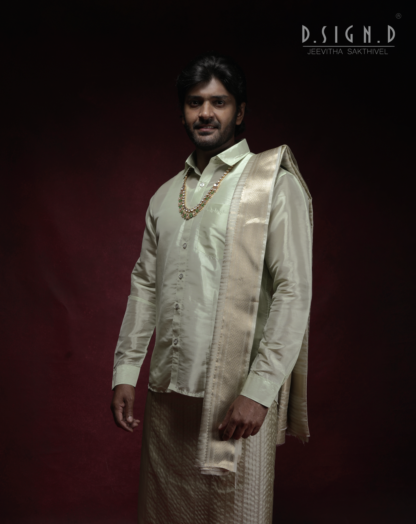 Pista Fine silk dhoti Set - Bridal