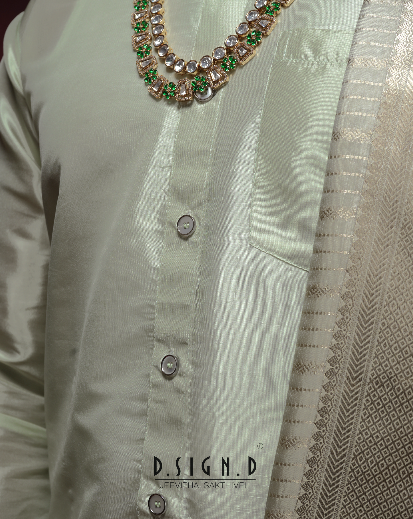 Pista Fine silk dhoti Set - Bridal