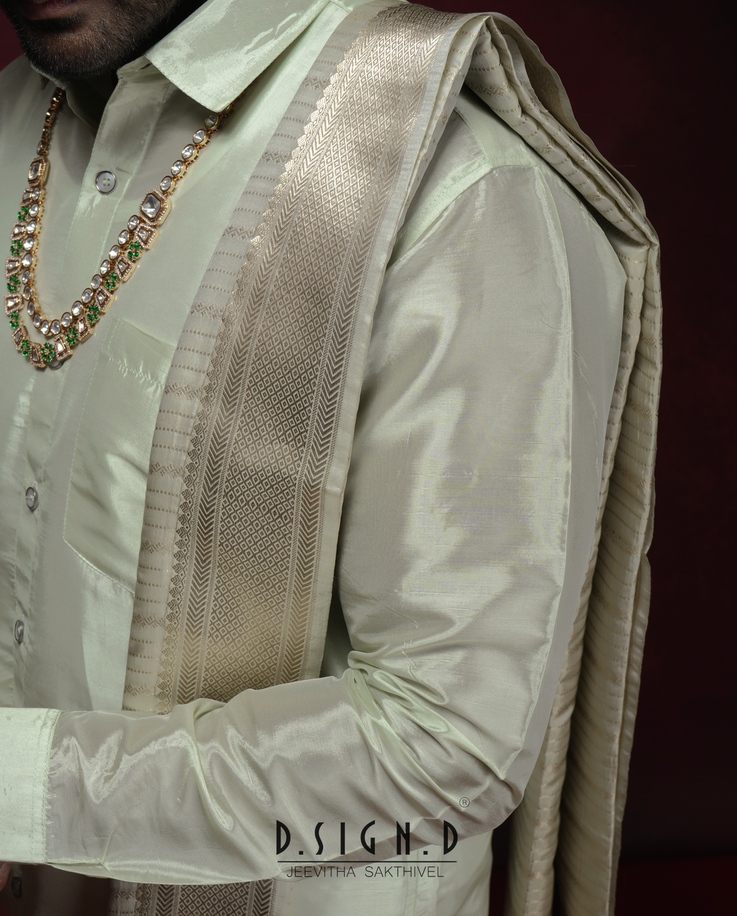 Pista Fine silk dhoti Set - Bridal
