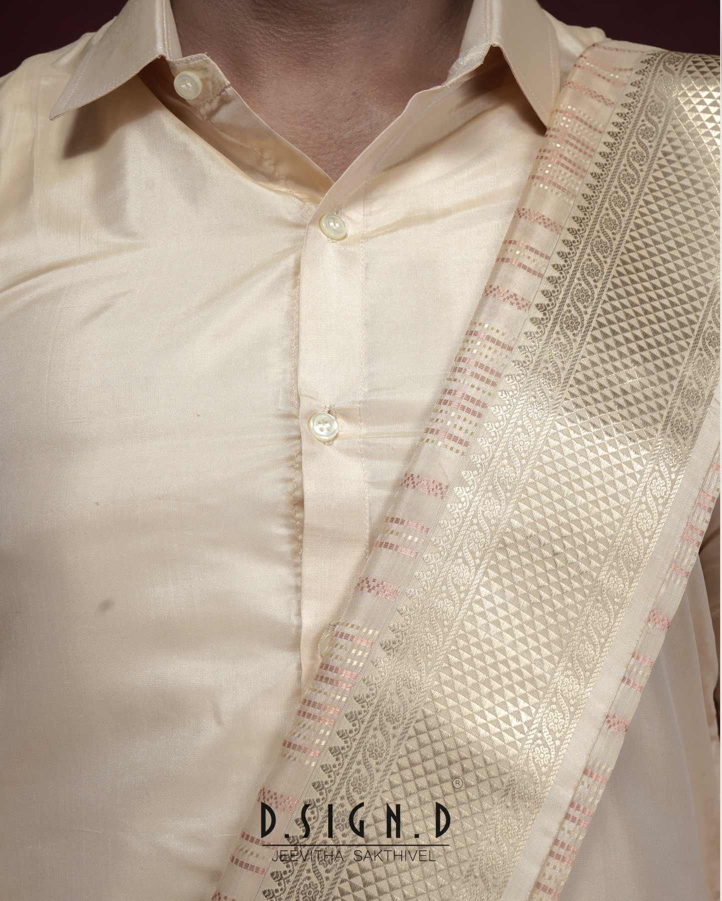 Vastra Copper Pin Stripes Fine silk dhoti Set - Bridal