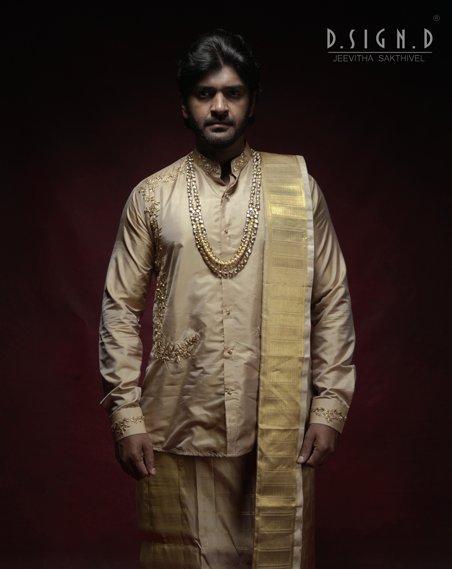 Gold Embroidered Muhurtham Silk Shirt