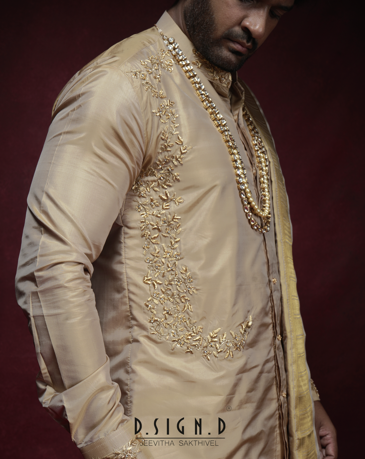 Gold Embroidered Muhurtham Silk Shirt