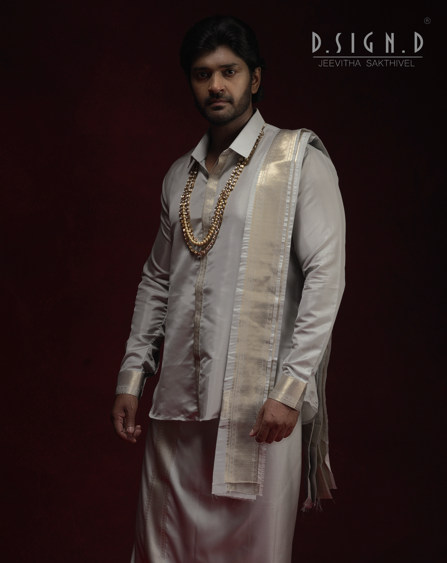 Classic- Grey fine silk dhoti set