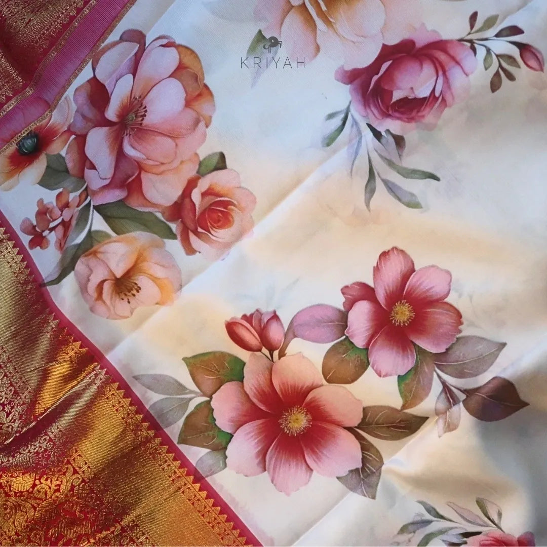 Floral Printed Kanjeevaram Silk Saree