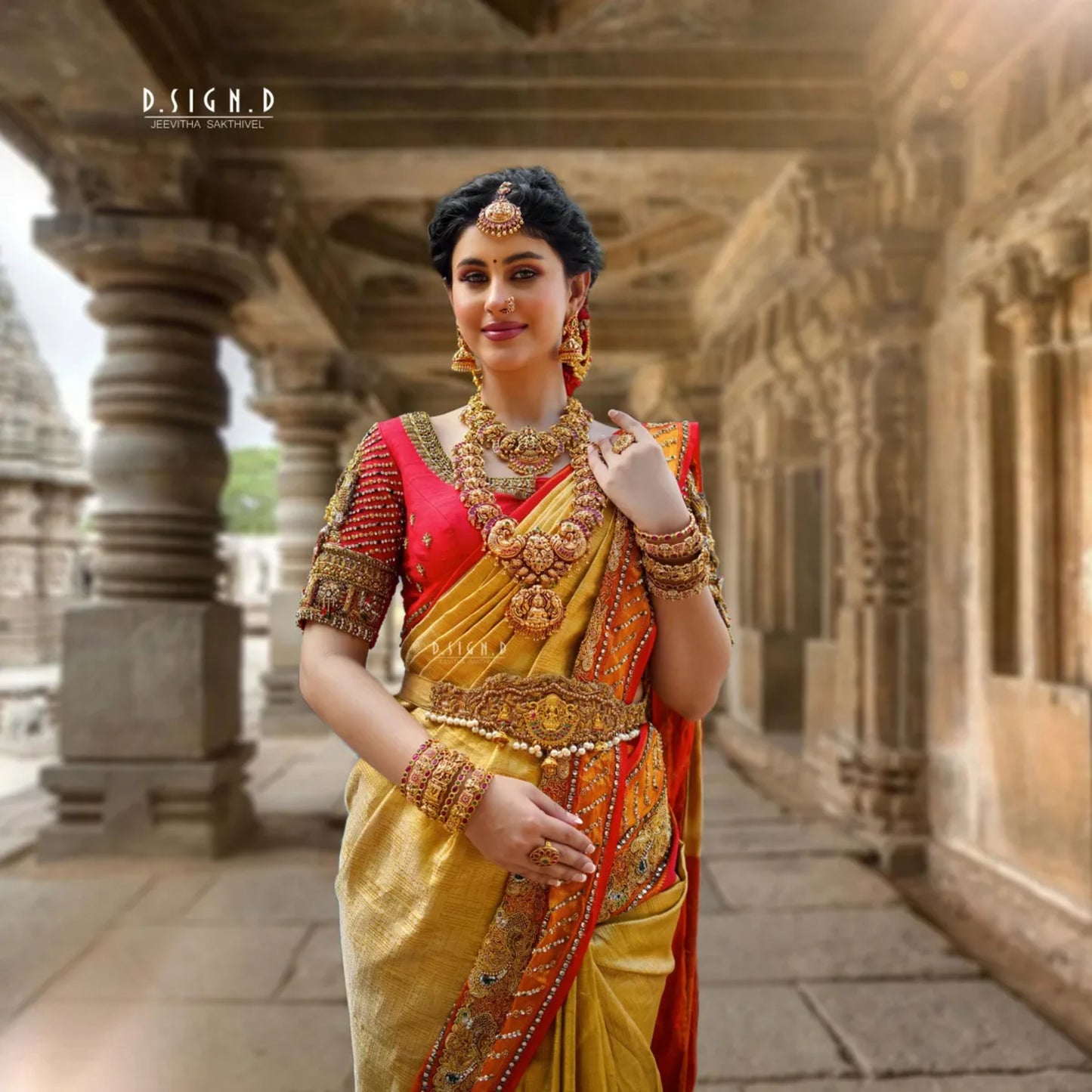 Gold Kanjeevaram embroidered silk saree