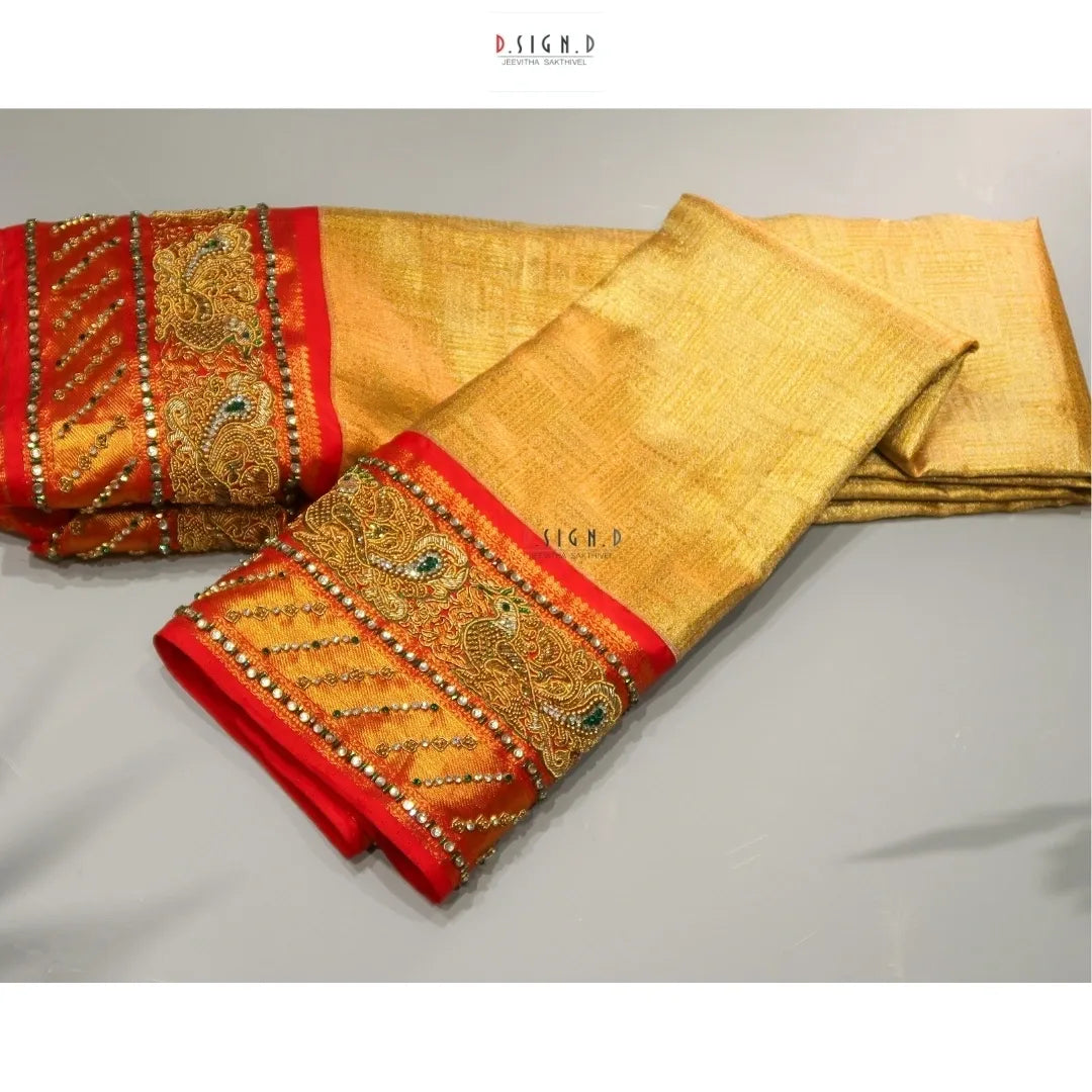 Gold Kanjeevaram embroidered silk saree