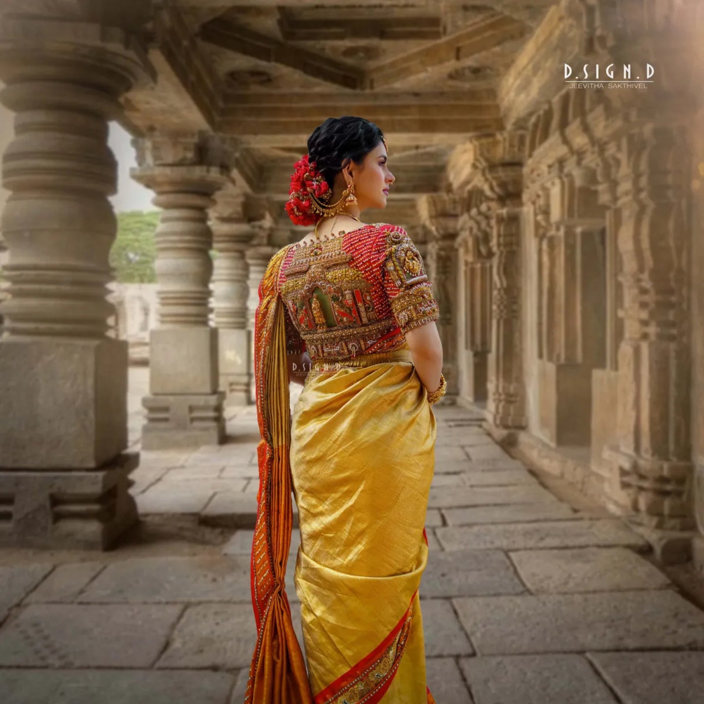 Gold Kanjeevaram embroidered silk saree