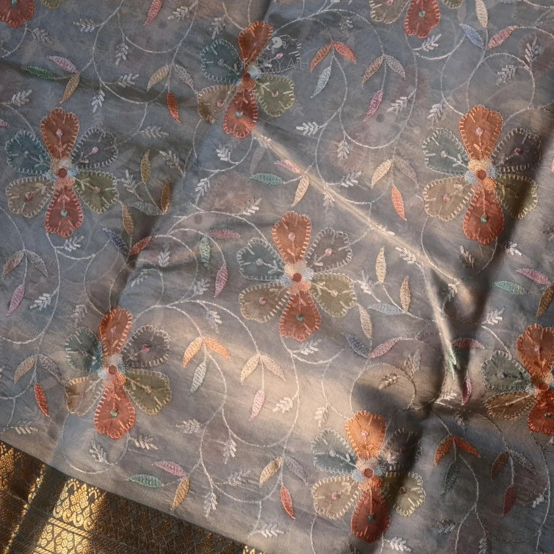 Embroidered Tussar Silk Saree