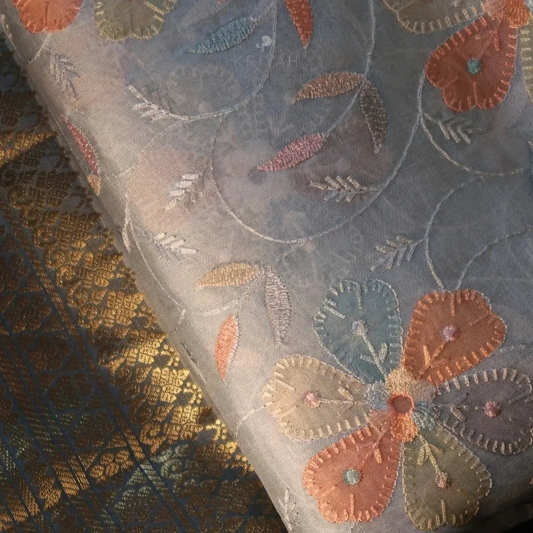 Embroidered Tussar Silk Saree