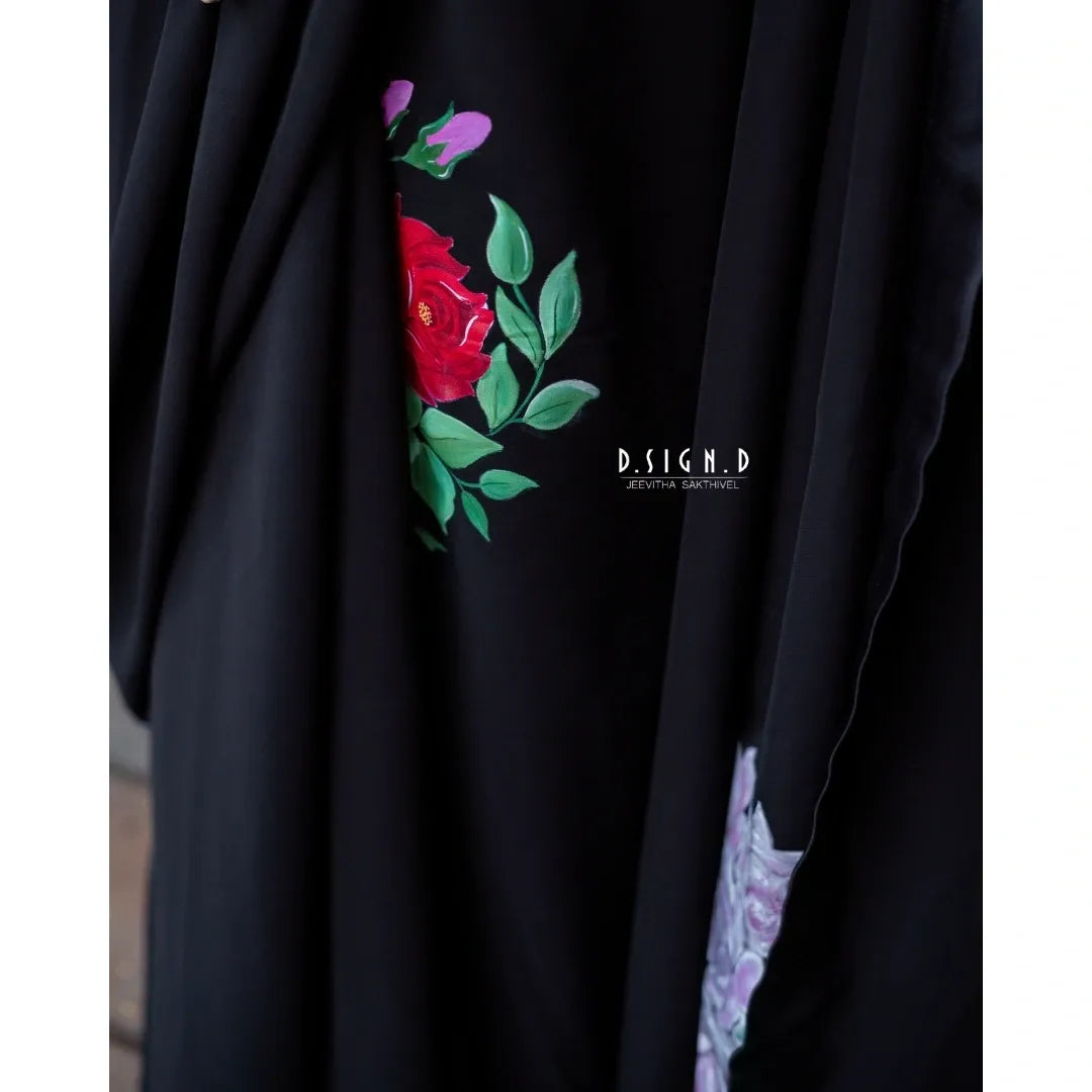 Black Georgette Hand Painted Saree