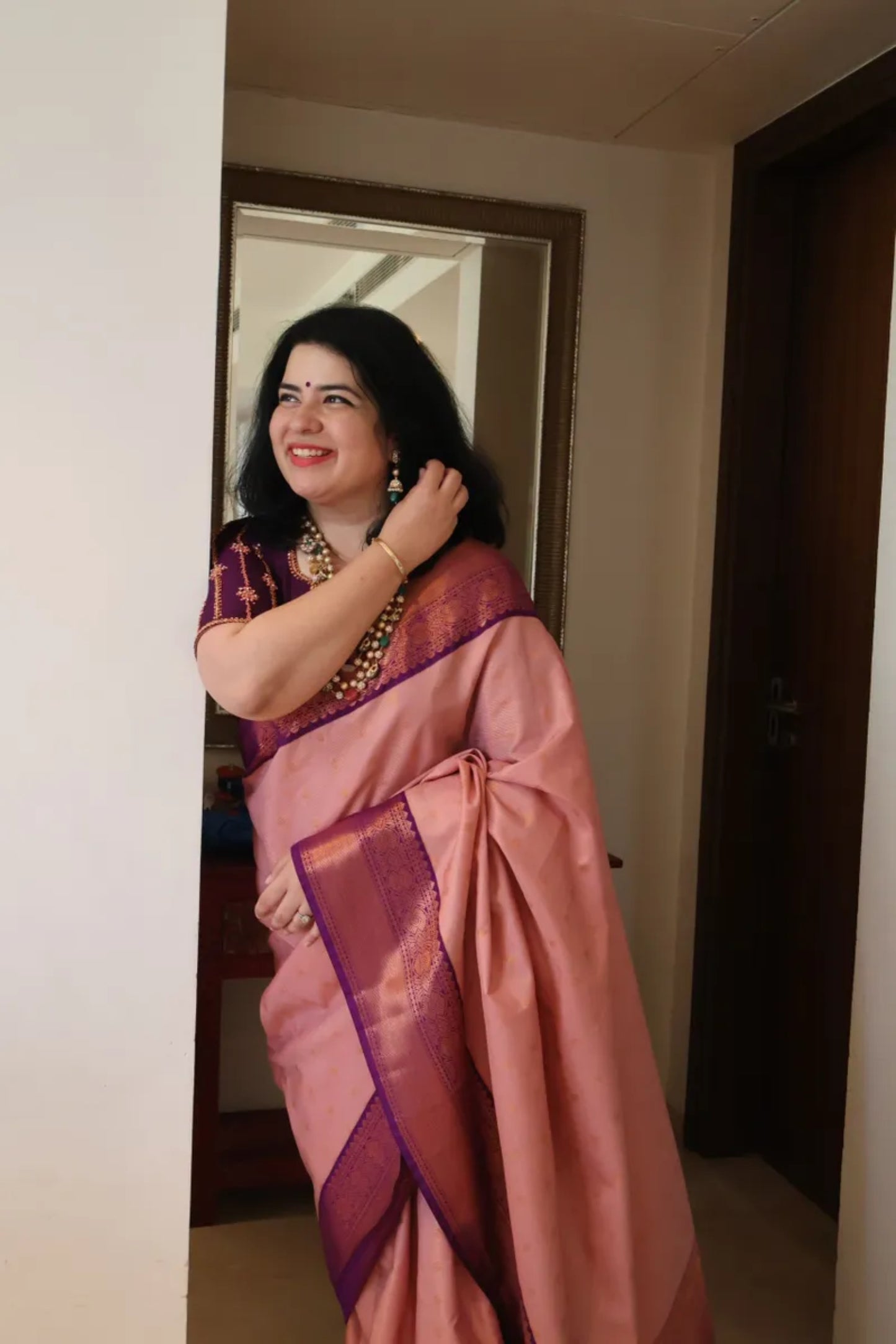 Salmon Peach vaira oosi saree