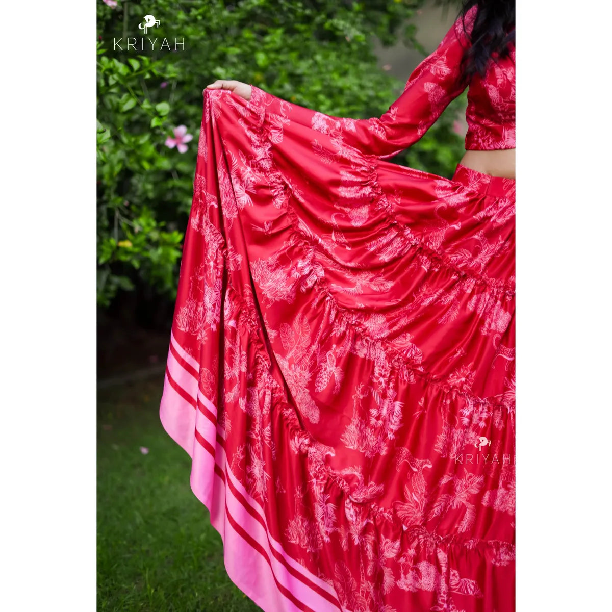 Red printed lehenga