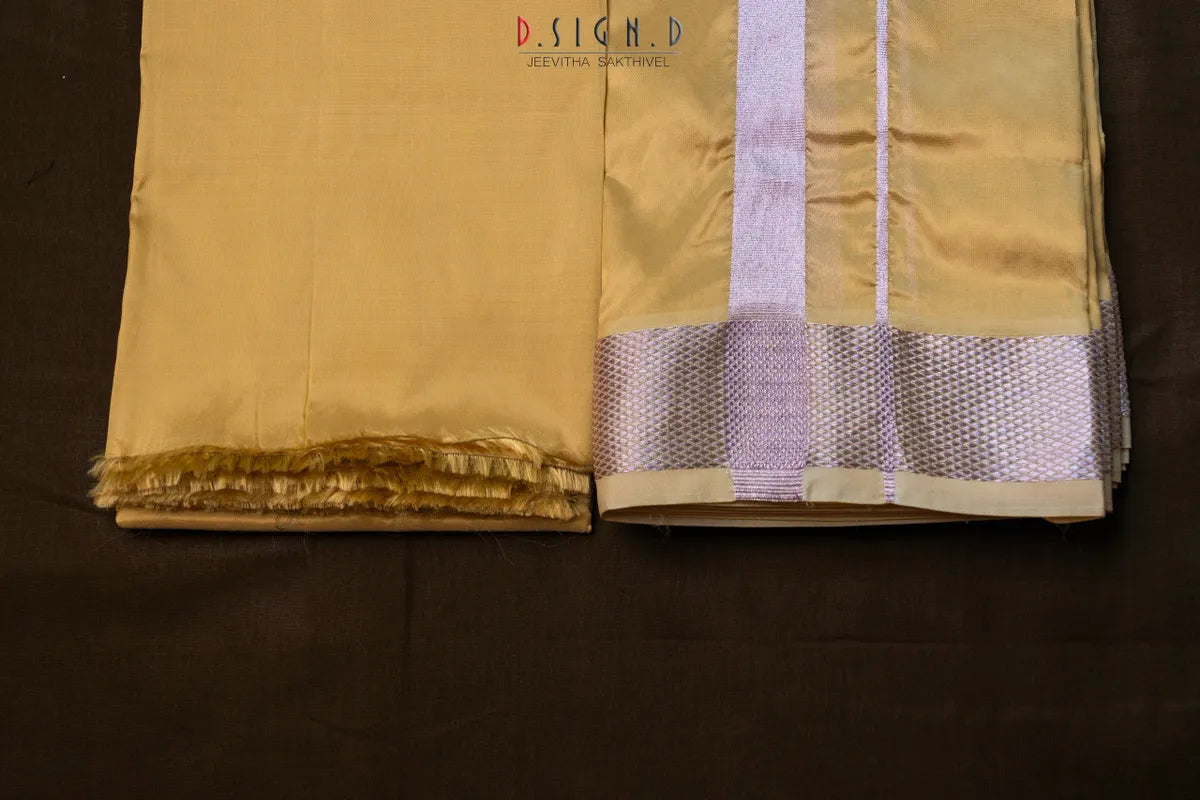 Sandal Semi silk dhoti & Shirt (unstitched)
