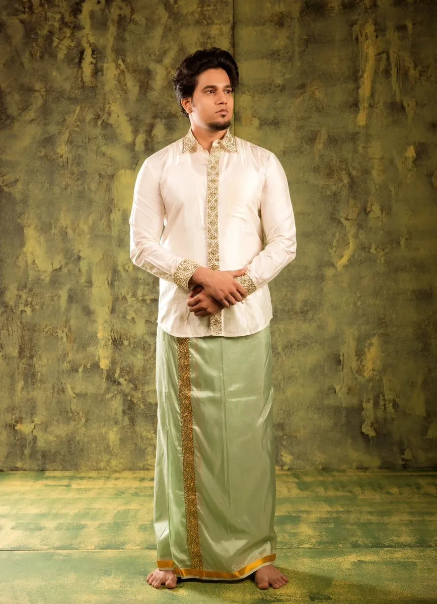 Embroidered Green Semi silk dhoti