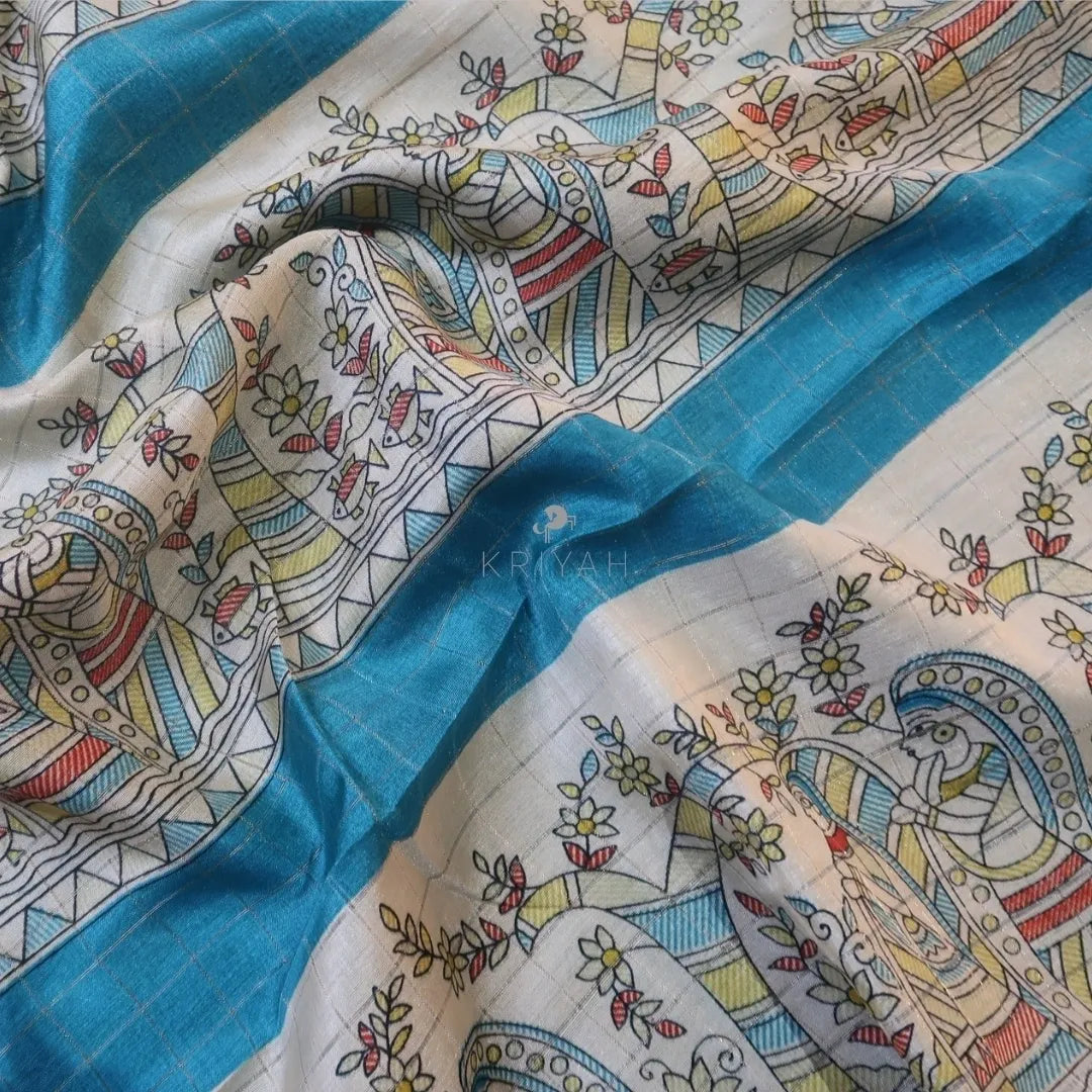 DOLA SILK SAREE WITH KALAMKARI PRINTS - Yellow