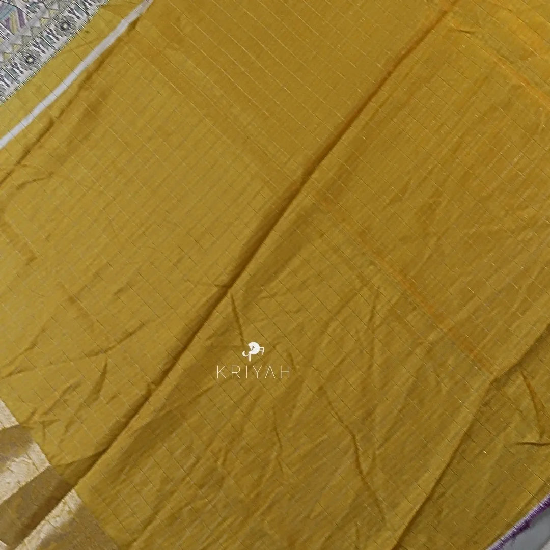 DOLA SILK SAREE WITH KALAMKARI PRINTS - Black Jamun