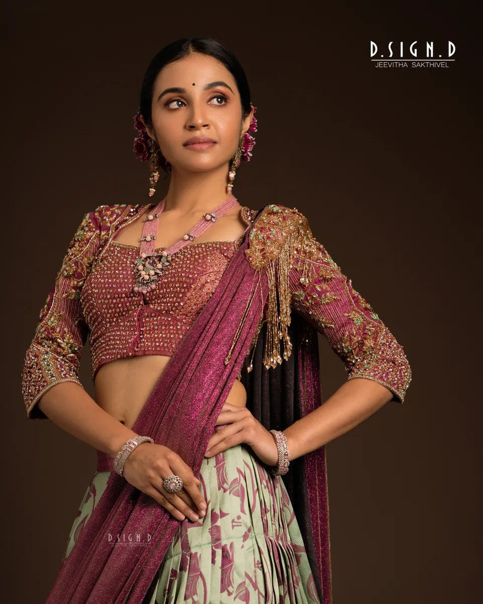 Floral Pleated Silk Half saree