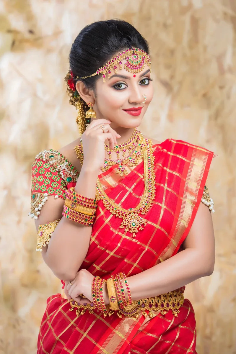 Red Jewel work Blouse