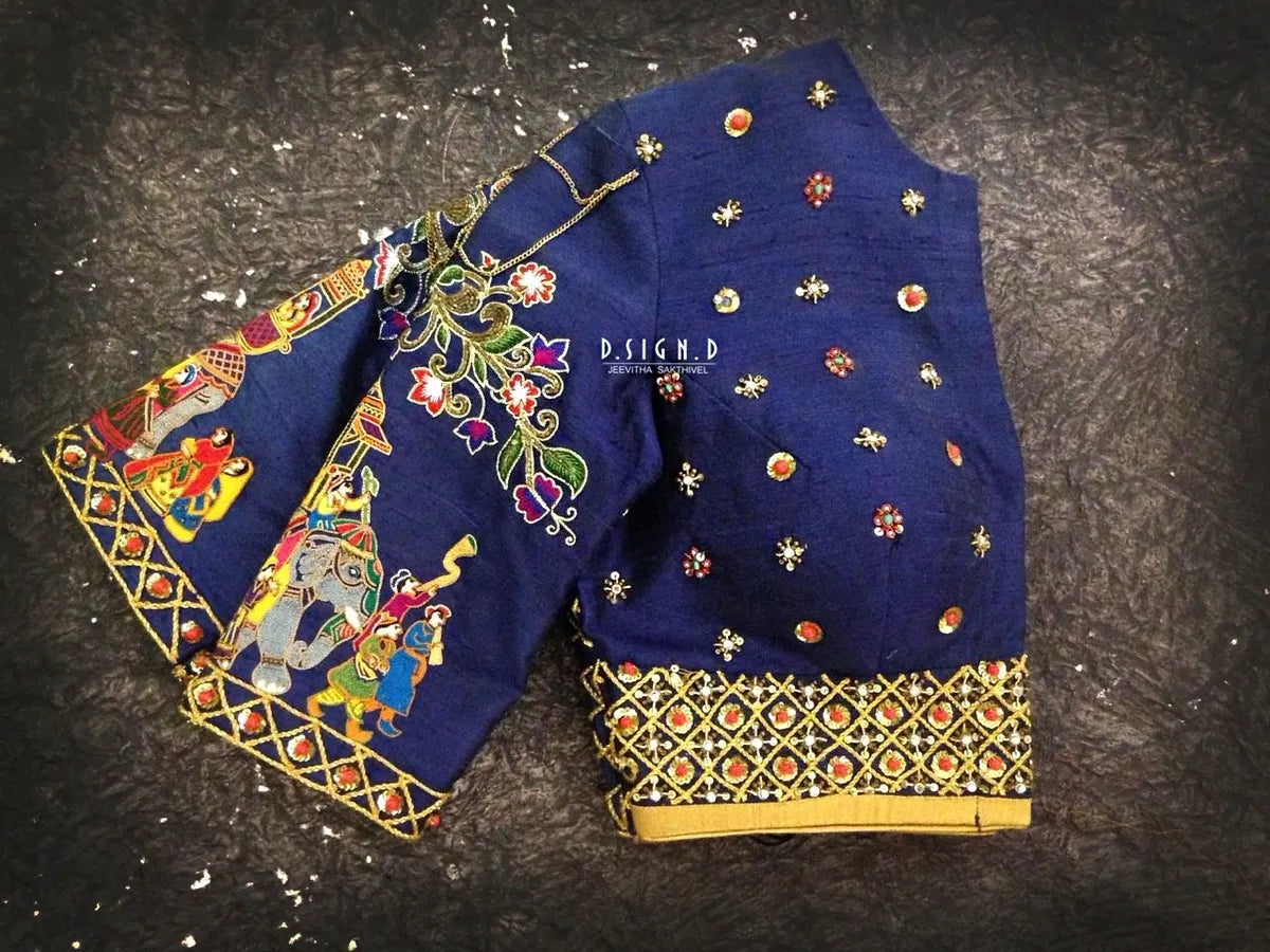 Navy Blue Palanquin Blouse