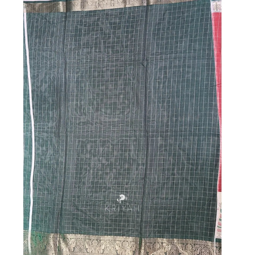 DOLA SILK SAREE WITH KALAMKARI PRINTS - RED