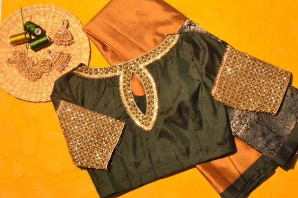 Forest Green French knot blouse