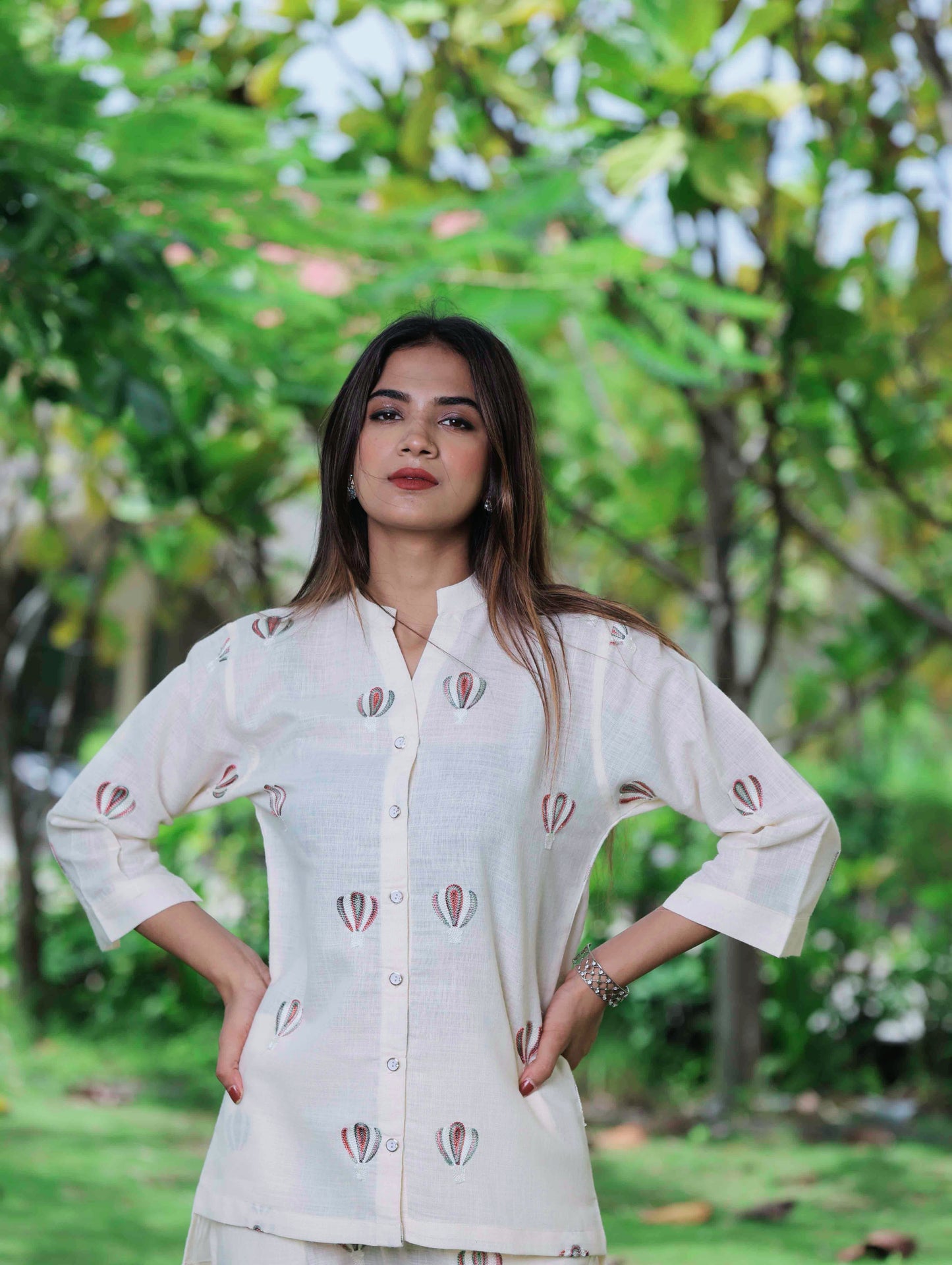Linen blend ethnic co-ord set