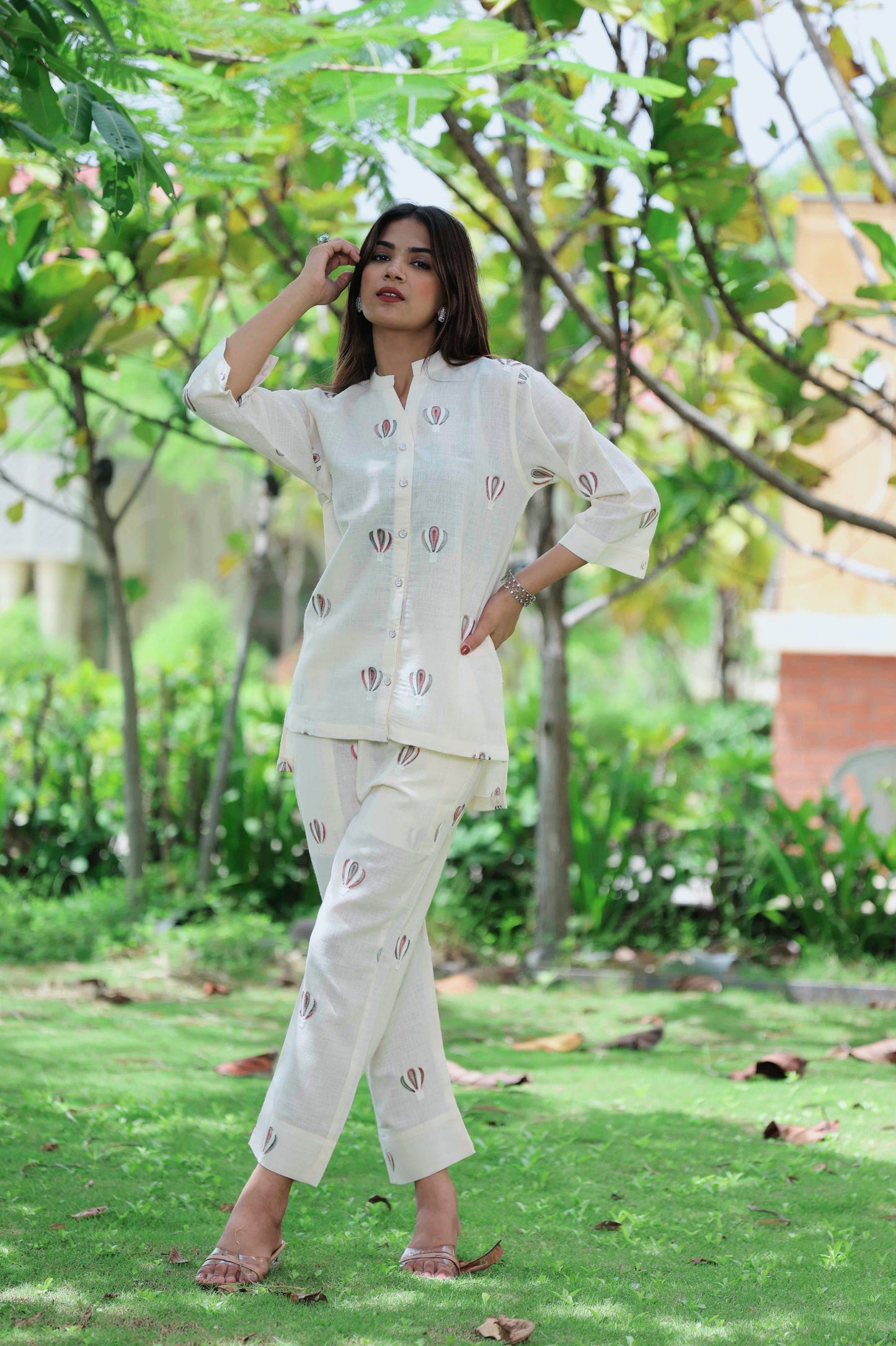 Linen blend ethnic co-ord set