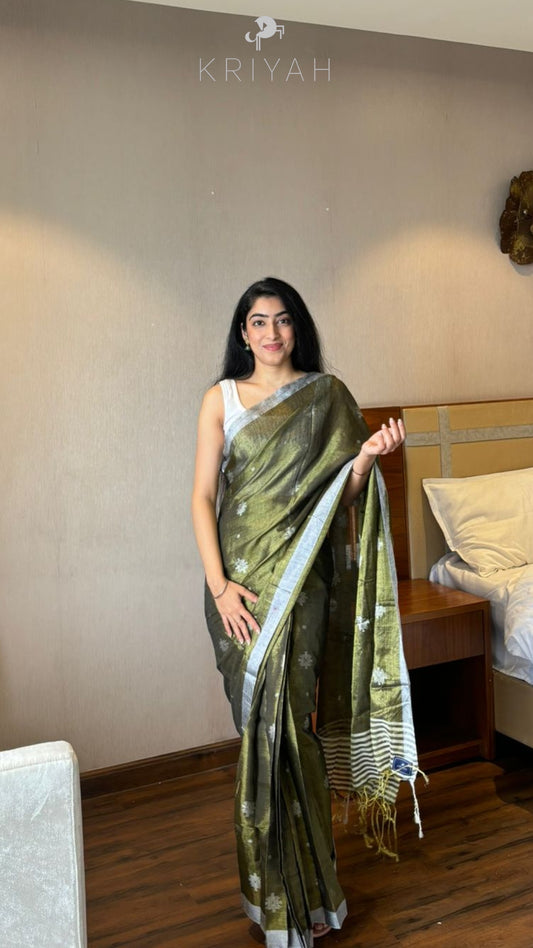 Green Jamdhani Tissue Saree