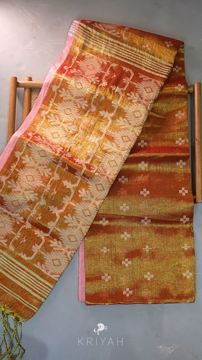 Orange Jamdhani tissue Saree