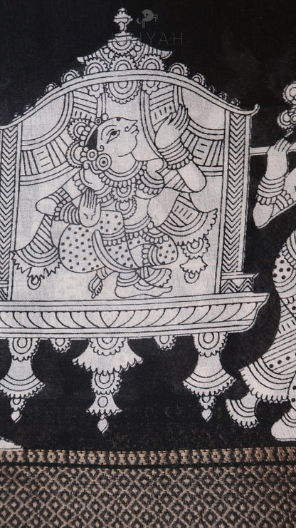 DOLA SILK SAREE WITH PALLENQUIN PRINT BLACK
