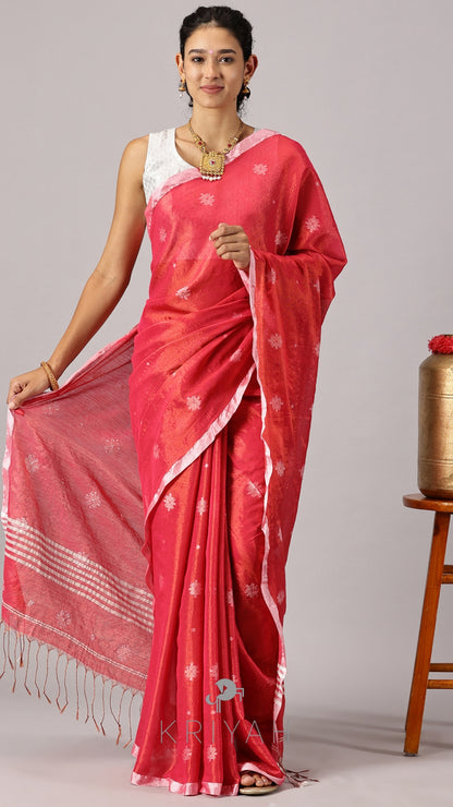 Pink Jamdhani Tissue Saree