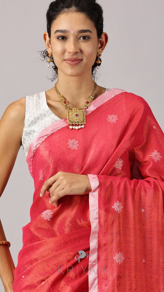Pink Jamdhani Tissue Saree