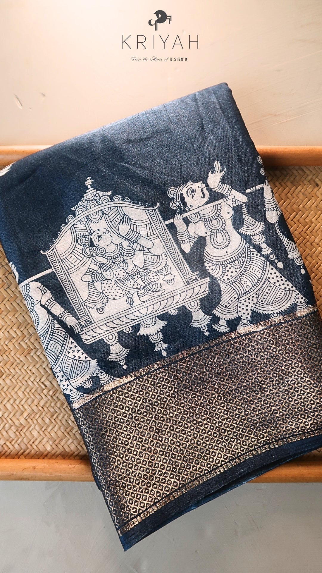 DOLA SILK SAREE WITH PALLENQUIN PRINT PEACOCK BLUE