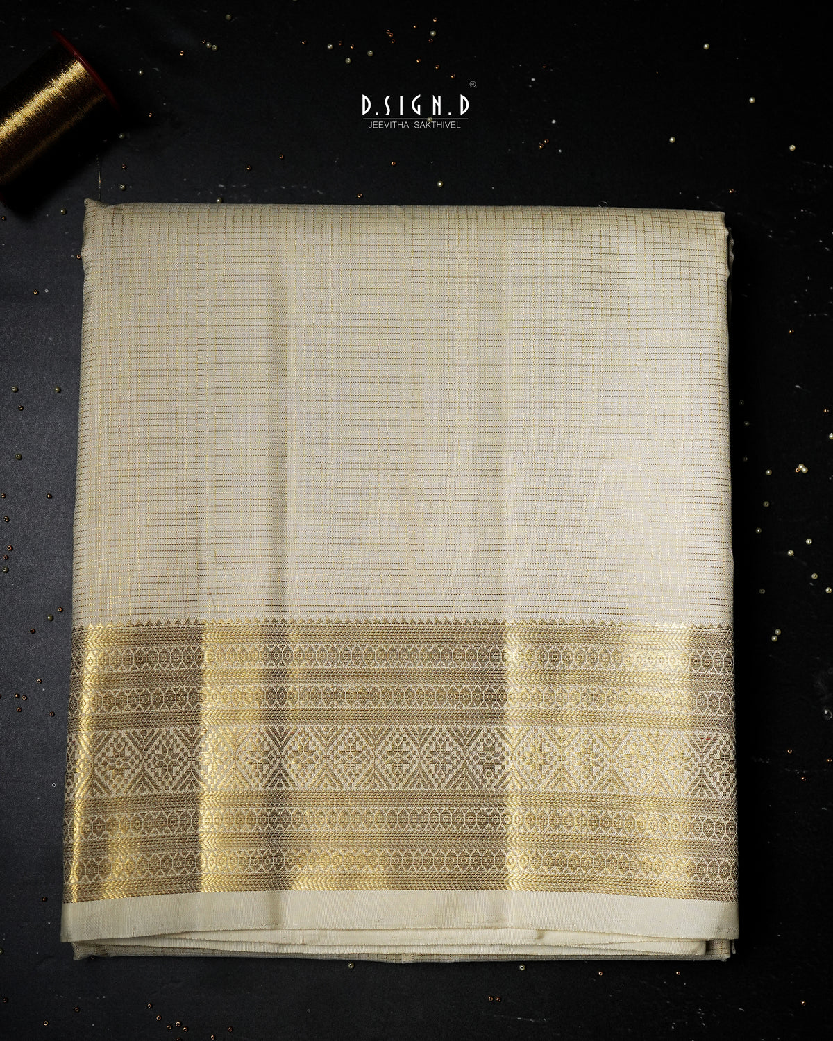 2G ZARI HANDLOOM - TRADITIONAL VAIRA OOSI BORDER PURE SILK DHOTI SET WHITE - 9x5