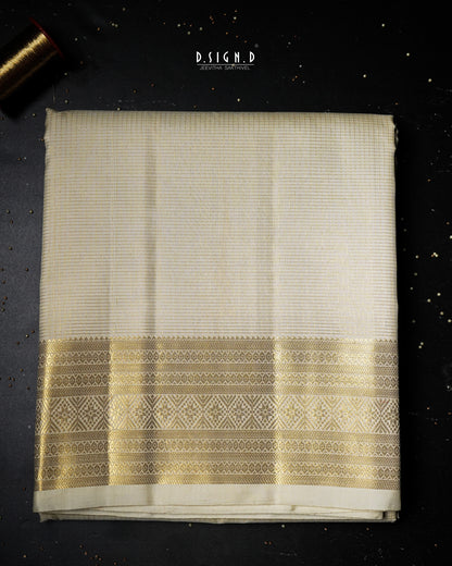 2G ZARI HANDLOOM - TRADITIONAL VAIRA OOSI BORDER PURE SILK DHOTI SET WHITE - 9x5