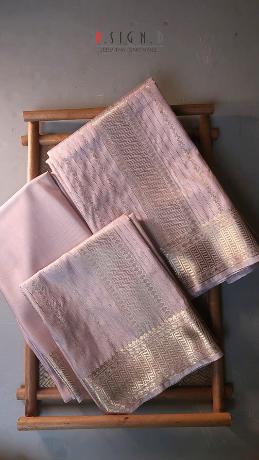 Lilac Ash Fine silk dhoti Set - Bridal