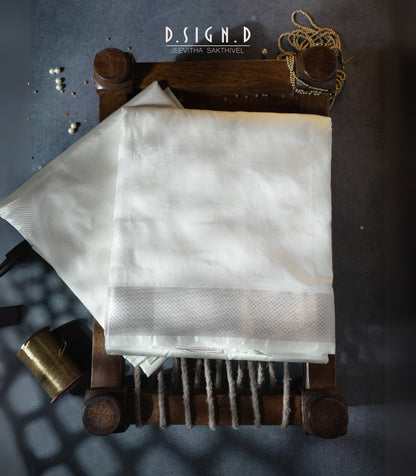 PURE WHITE SILK DHOTI WITH HALF FINE ZARI