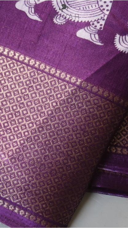 DOLA SILK SAREE WITH PALLENQUIN PRINTPURPLE