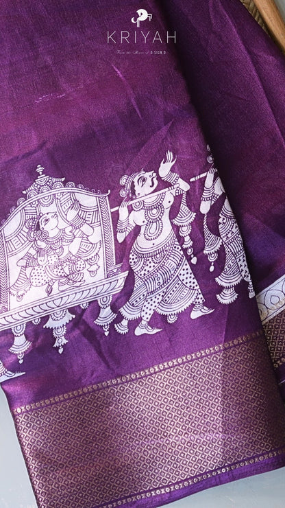 DOLA SILK SAREE WITH PALLENQUIN PRINTPURPLE