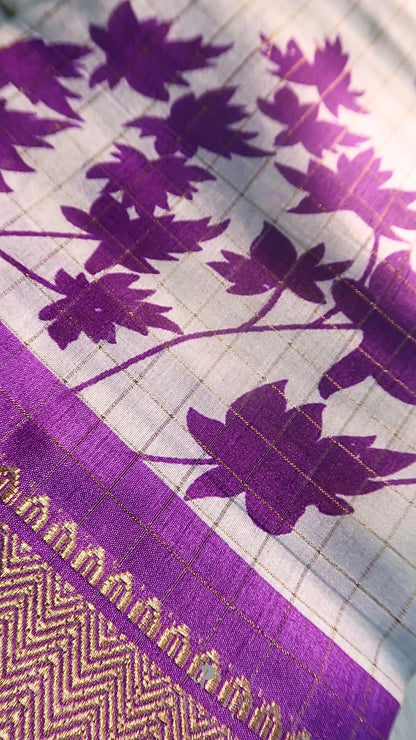 DOLA SILK SAREE WITH FLORAL PRINT PURPLE