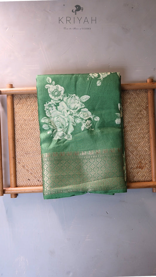 DOLA SILK SAREE WITH FLORAL PRINT GREEN